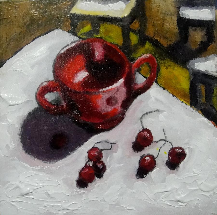 Still Life with Cherries Painting by Dilip Sheth