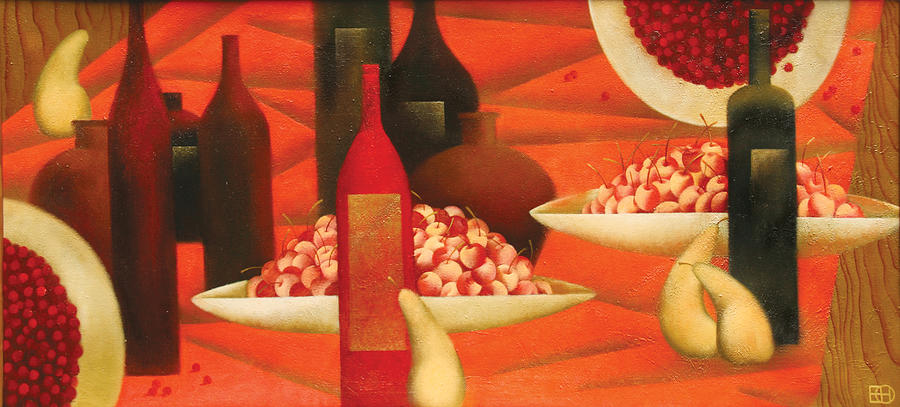 Red Painting - Still Life With Cherry by Nadia Egorova Red Painting - Still Life With Cherry by Nadia Egorova