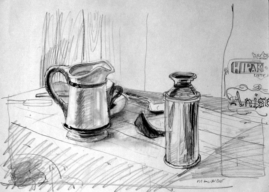 Still Life with Creamer Drawing by Mark Lunde