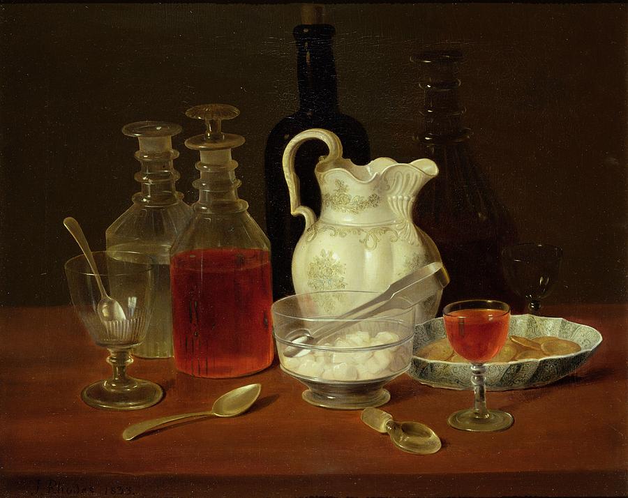 Wine Painting - Still Life With Decanters by J Rhodes