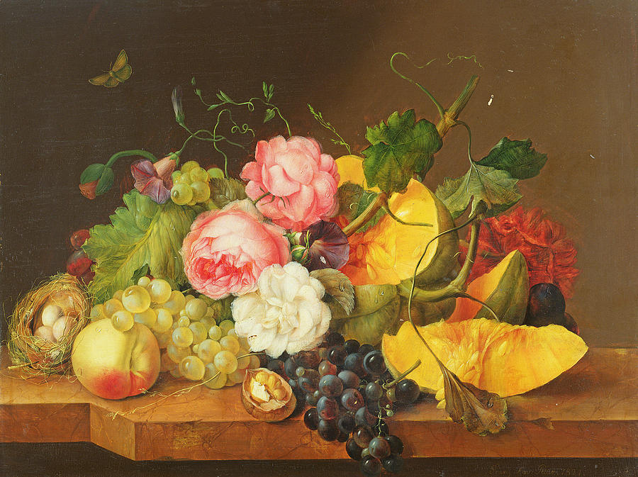 Still Life With Flowers And Fruit, 1821 Painting by Franz Xavier Petter ...