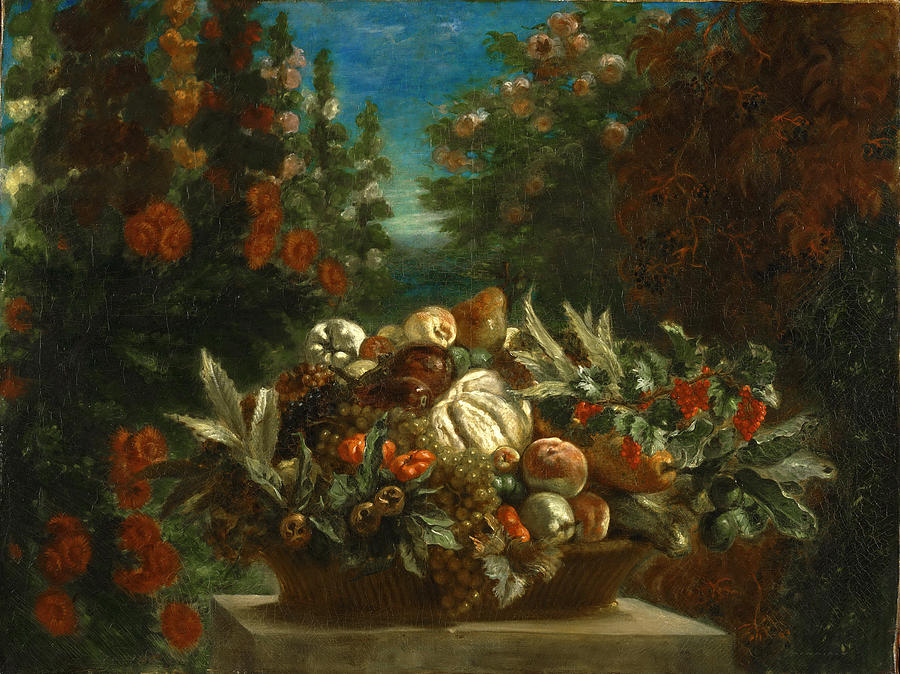 Still Life with Flowers and Fruit Painting by Eugene Delacroix