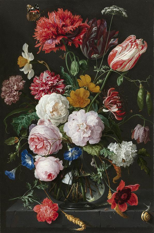Still Life With Flowers in Glass Vase Painting by Jan Davidsz de Heem