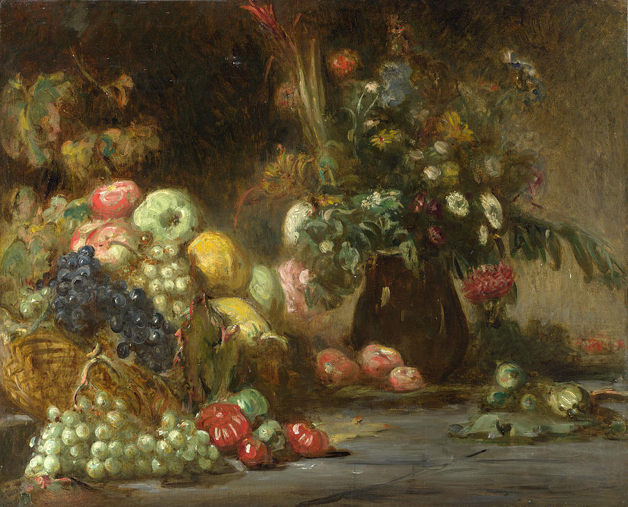 Still Life with Fruit and Flowers Painting by Pierre Andrieu