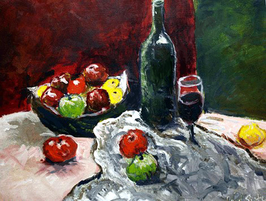 Bottle Painting - Still Life with Fruits and Wine by Paul Sutcliffe
