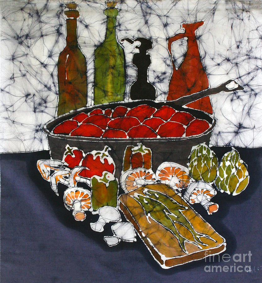 Ratatouille Tapestry - Textile - Still Life with Garden Bounty and Fish by Carol Law Conklin
