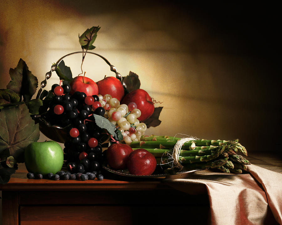 Still Life with grapes and asparagus Photograph by Levin Rodriguez