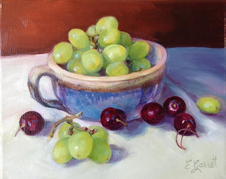 Still Life With Grapes And Cherries Painting by Edna Garrett