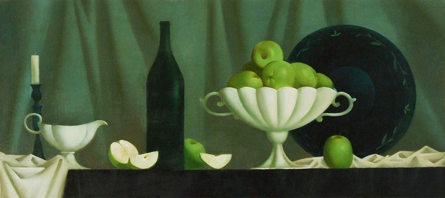 Still Life Painting - Still Life With Green Apples by Nadia Egorova Still Life Painting - Still Life With Green Apples by Nadia Egorova