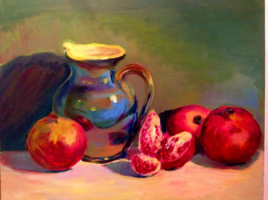 Still life with jar and pommegranates Painting by Helena Avdjukevica ...