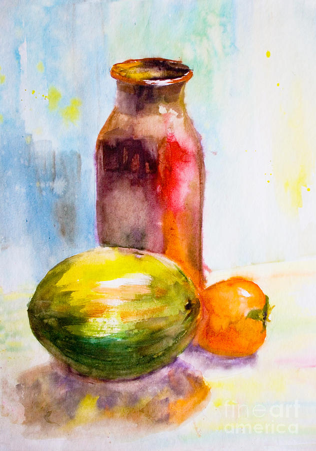 Nature Painting - Still Life with Jug and fruit by Regina Jershova