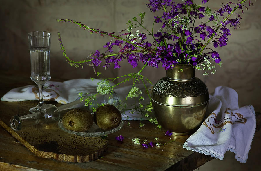 Still Life With Kiwi And Field Flower Photograph by Property Of Olga Ressem.