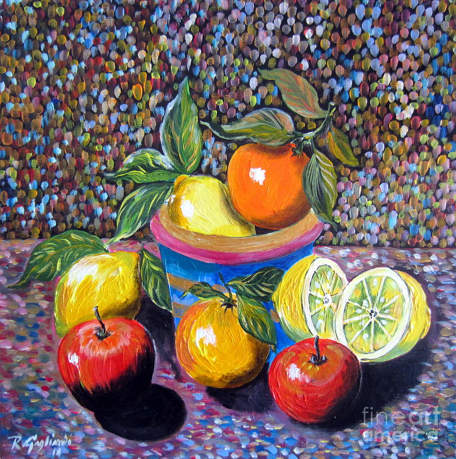 Still Life with Lemons Apples and Oranges Painting by Roberto Gagliardi