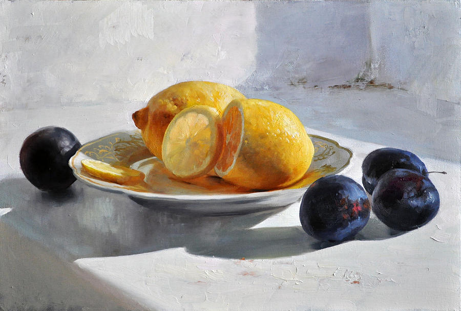 Still Life Painting - Still Life with Lemons by Dmitriy Kalujni