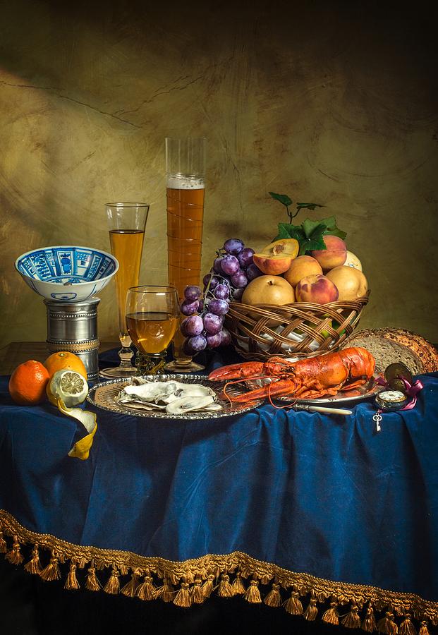 Willem Kalf Photograph - Still life with lobster fruits and great salt by Levin Rodriguez