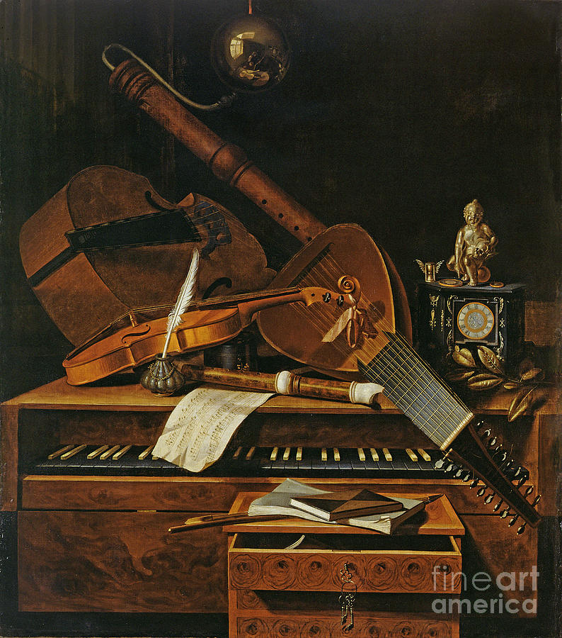 Violin Painting - Still life with musical instruments by Pieter Gerritsz van Roestraten