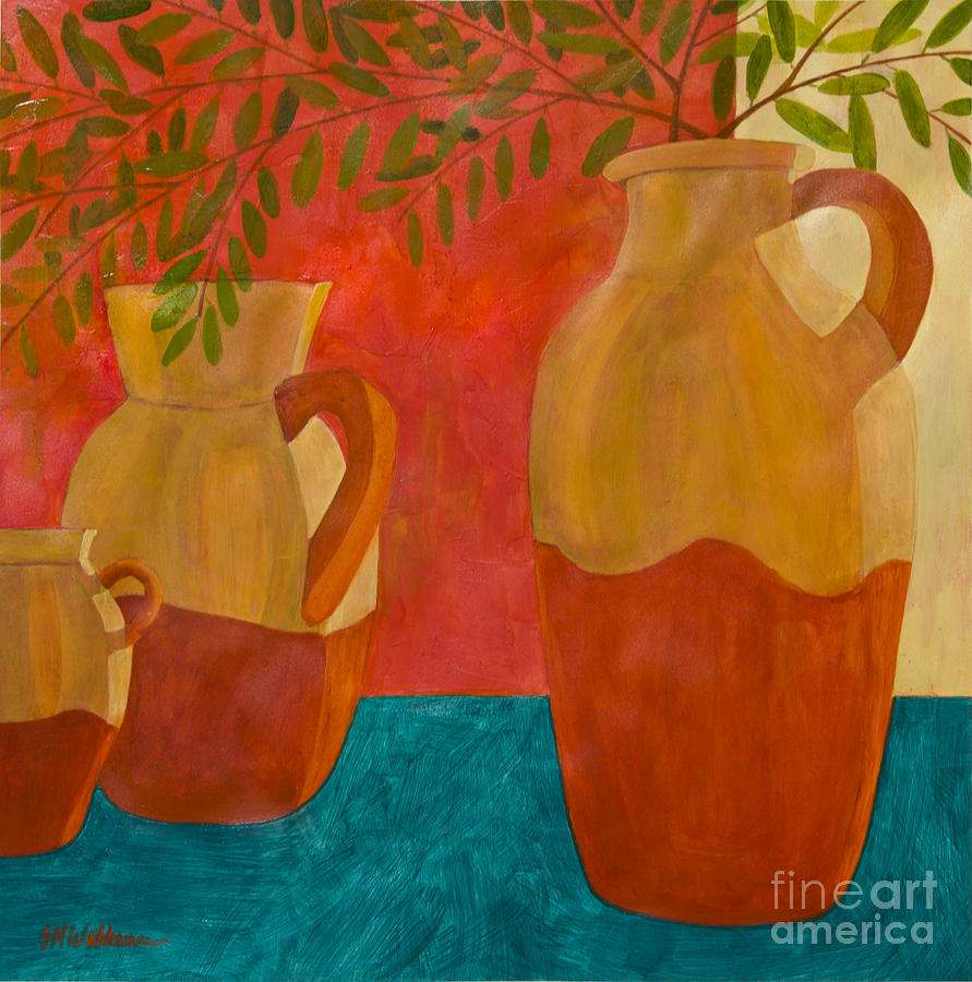 Vessels with Olive Branches II Painting by Sandra Neumann Wilderman