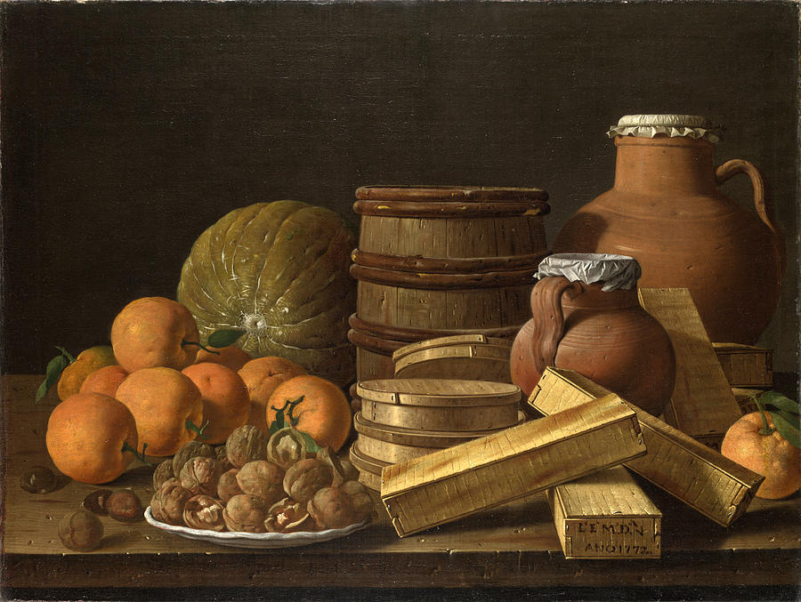 Still Life with Oranges and Walnuts Painting by Luis Egidio  Melendez