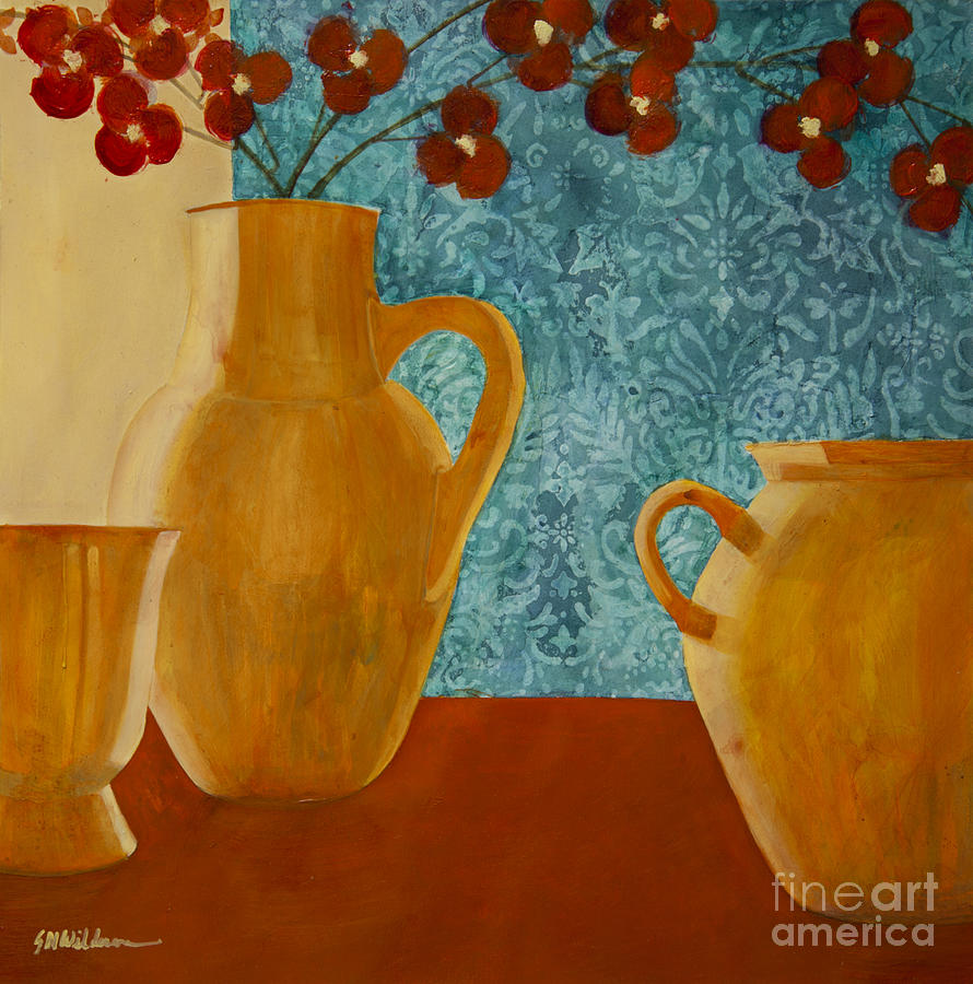 Vessels with Orchids I Painting by Sandra Neumann Wilderman