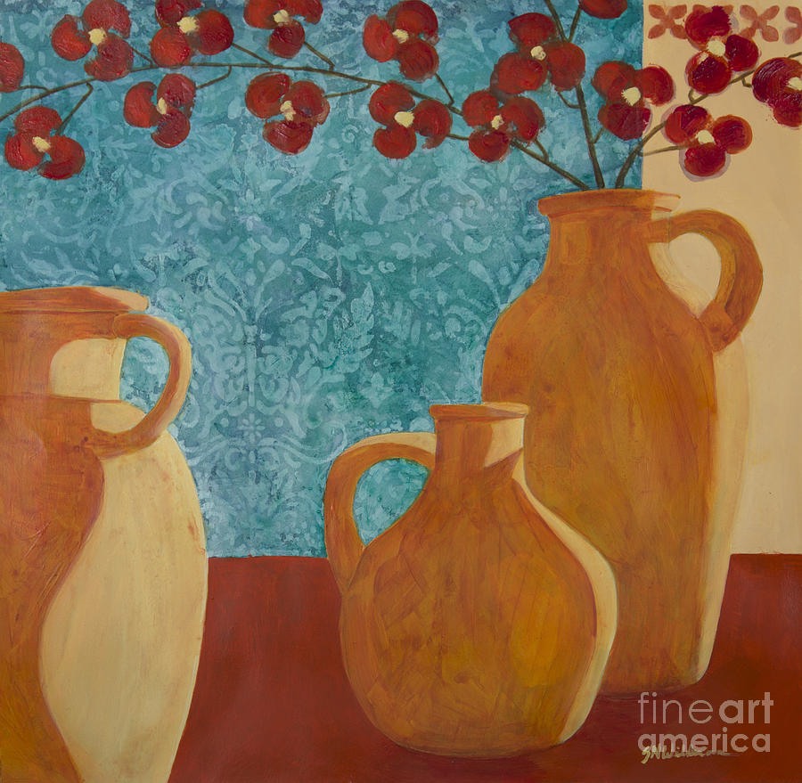 Vessels with Orchids II  Painting by Sandra Neumann Wilderman