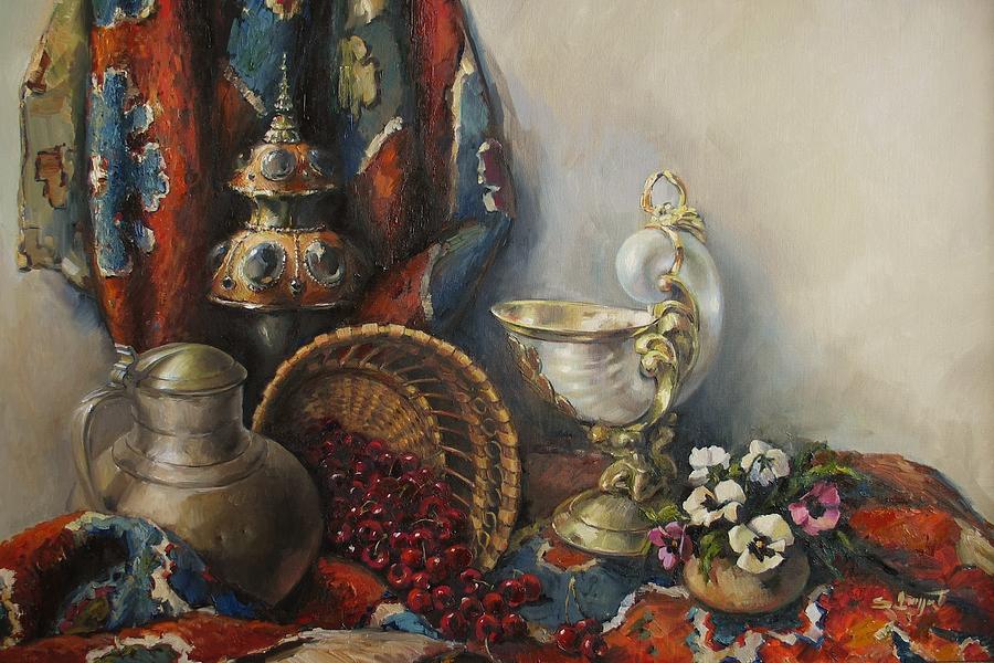 Shell Painting - Still-life with pansies by Tigran Ghulyan