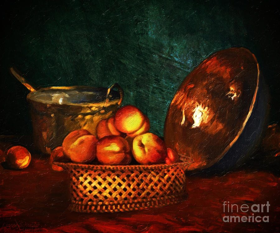 Still Life With Peaches and Copper Bowl Digital Art by Lianne Schneider