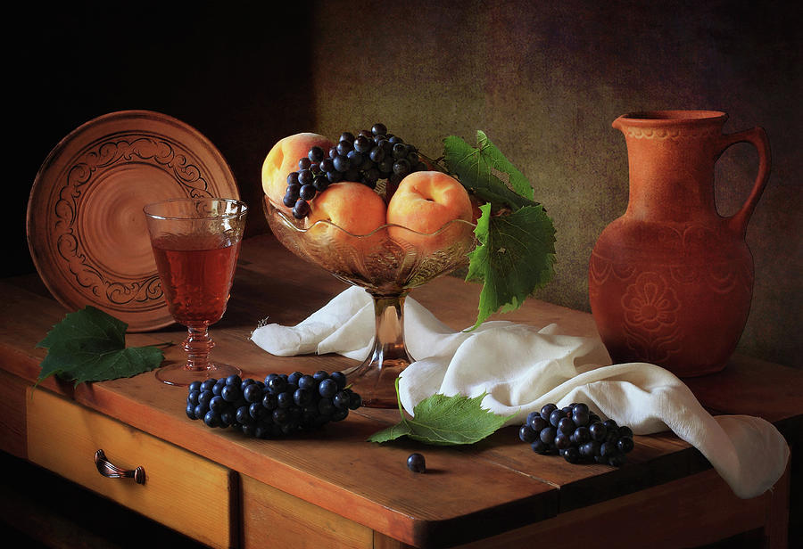 Still Life With Peaches And Grapes Photograph by ??????????? ??????????