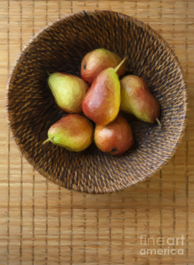 Pear Photograph - Still Life with Pears and a Rattan Bowl. by Diane Diederich