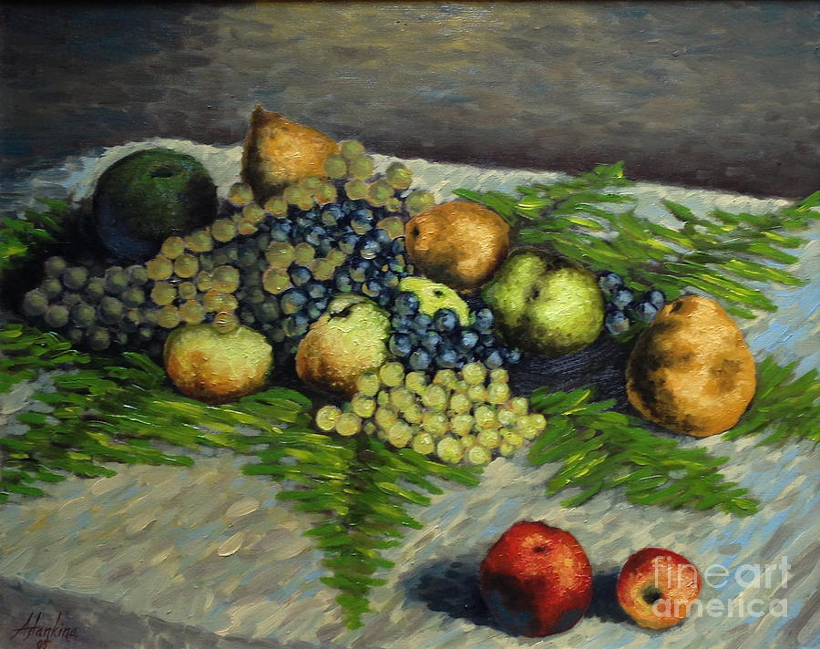Still life with Pears and Grapes Painting by Natalia Astankina