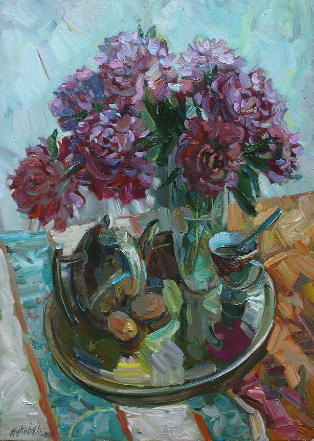 Still life with peonies Painting by Juliya Zhukova
