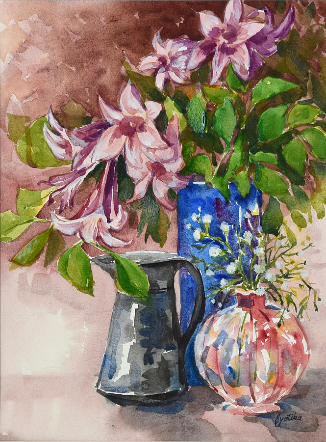 Asian Pink Lilies Painting by Jyotika Shroff