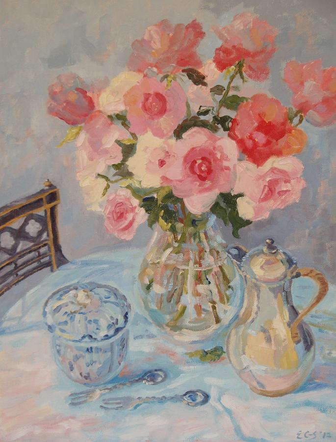 Still life with Pink Roses 2012 Painting by Elinor Fletcher