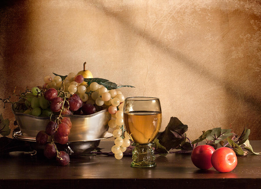 Still Life with Roemer-Grapes and Red Plums Photograph by Levin Rodriguez