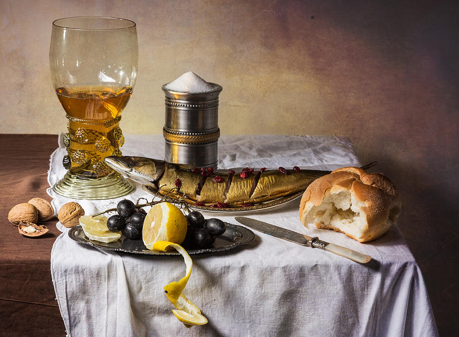 Still Life with Roemer-Great Salt-Fish and Bread Photograph by Levin Rodriguez