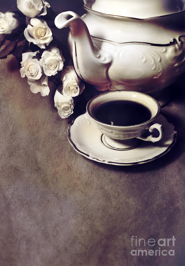 Still life with roses and coffee set Photograph by Jaroslaw Blaminsky