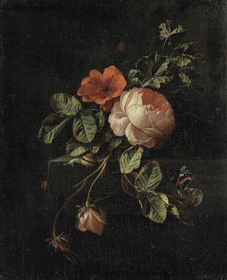Portrait Drawing - Still Life With Roses, Elias Van Den Broeck by Litz Collection