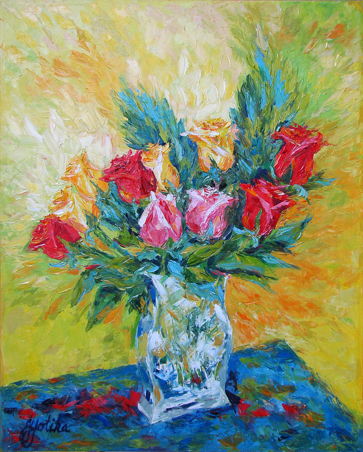 Vase of Roses Painting by Jyotika Shroff