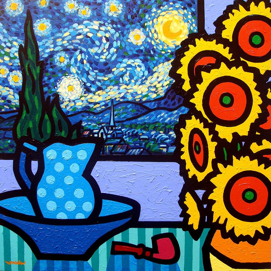 Sunflower Painting - Still Life With Starry Night by John  Nolan