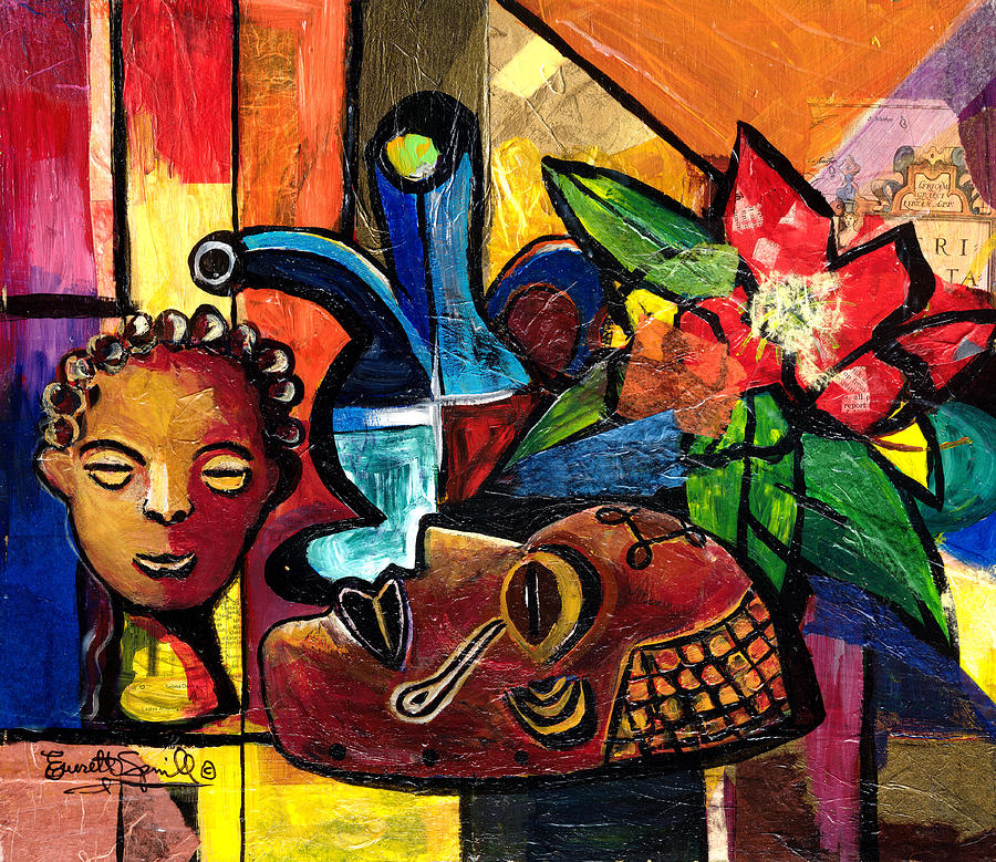 Still Life with Terracotta and Mask Painting by Everett Spruill