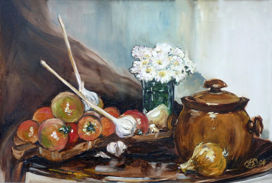 Still life with tomatos Painting by Irek Szelag