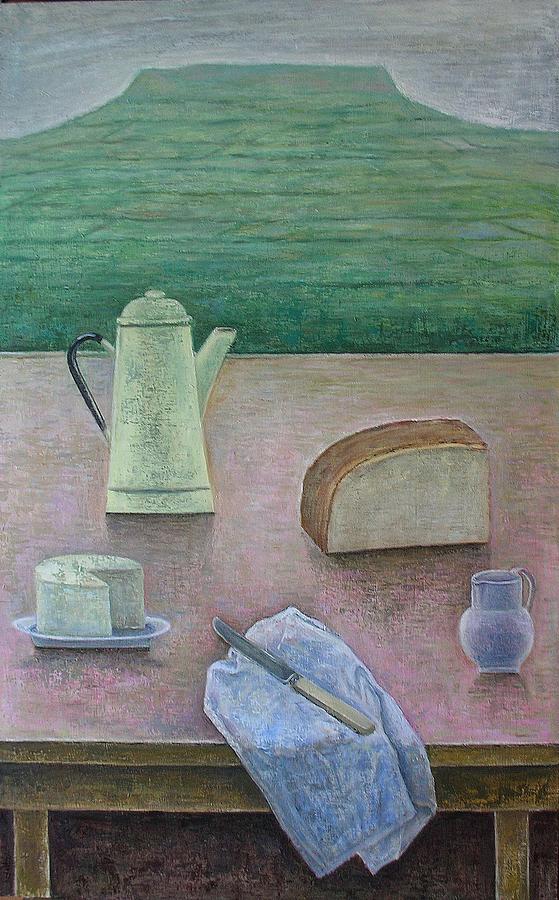 Still Life Photograph - Still Life With Wensleydale Cheese, 2013, Oil On Panel by Ruth Addinall