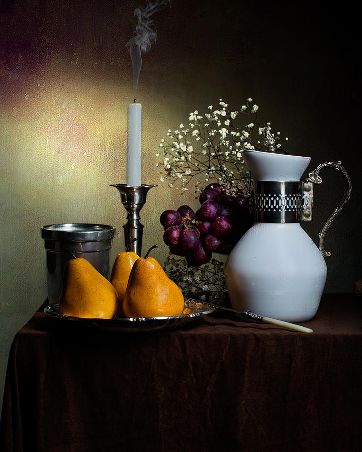 Still Life with White Jar-Yellow Pears-Snuffed Candle and Goblet Photograph by Levin Rodriguez