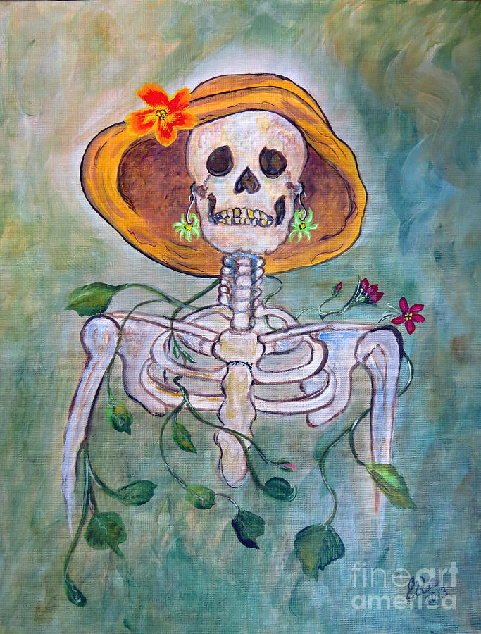 Skull Painting - Still Waiting for Mr. Right by Ella Kaye Dickey