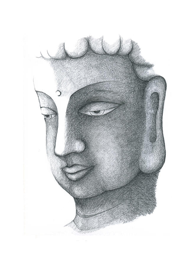 Buddha Drawing - Stillness by Keiko Katsuta Buddha Drawing - Stillness by Keiko Katsuta