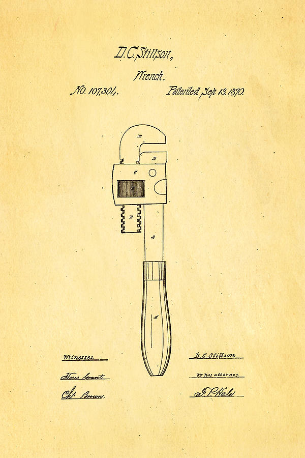 Vintage Photograph - Stillson Wrench Patent Art 1870 by Ian Monk