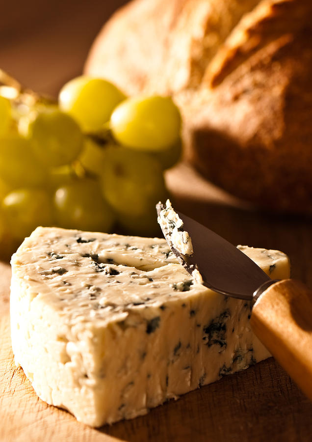 Bread Photograph - Stilton Cheese With Grapes by Amanda Elwell