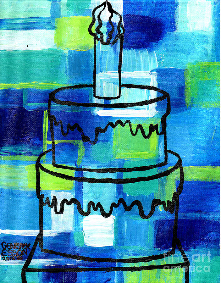Cake Painting - STL250 Birthday Cake Blue and Green Abstract by Genevieve Esson