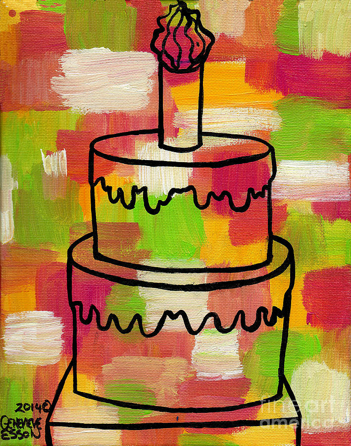 Cake Painting - STL250 Birthday Cake Pink and Green Abstract 2 by Genevieve Esson