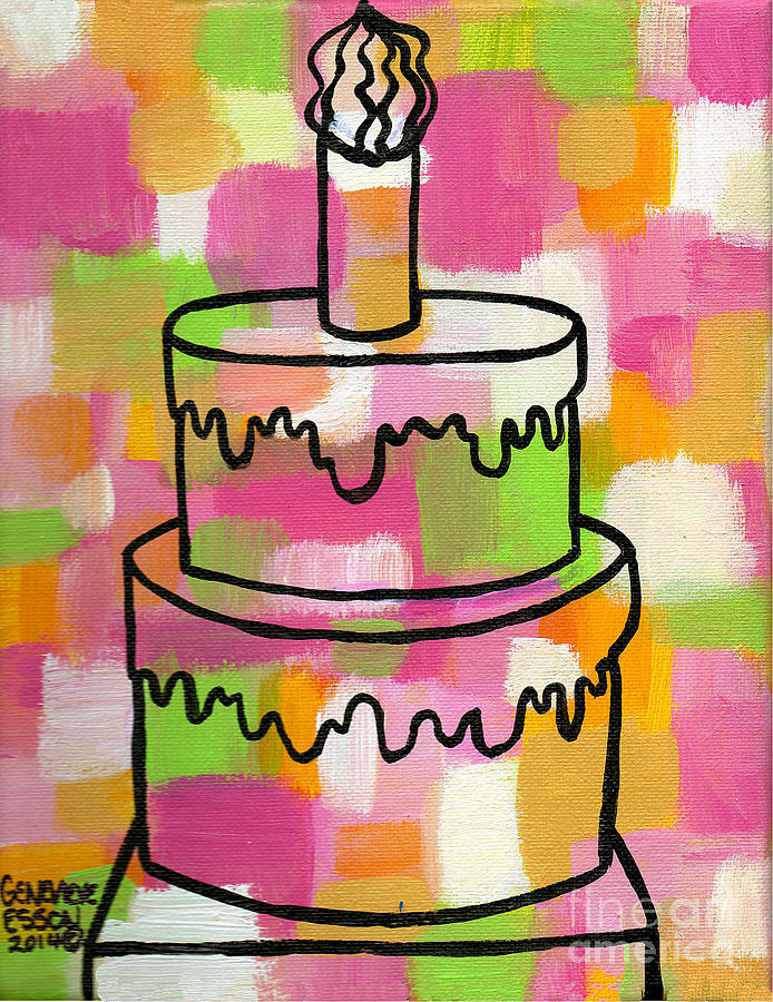 STL250 Birthday Cake Pink and Green Abstract Painting by Genevieve Esson