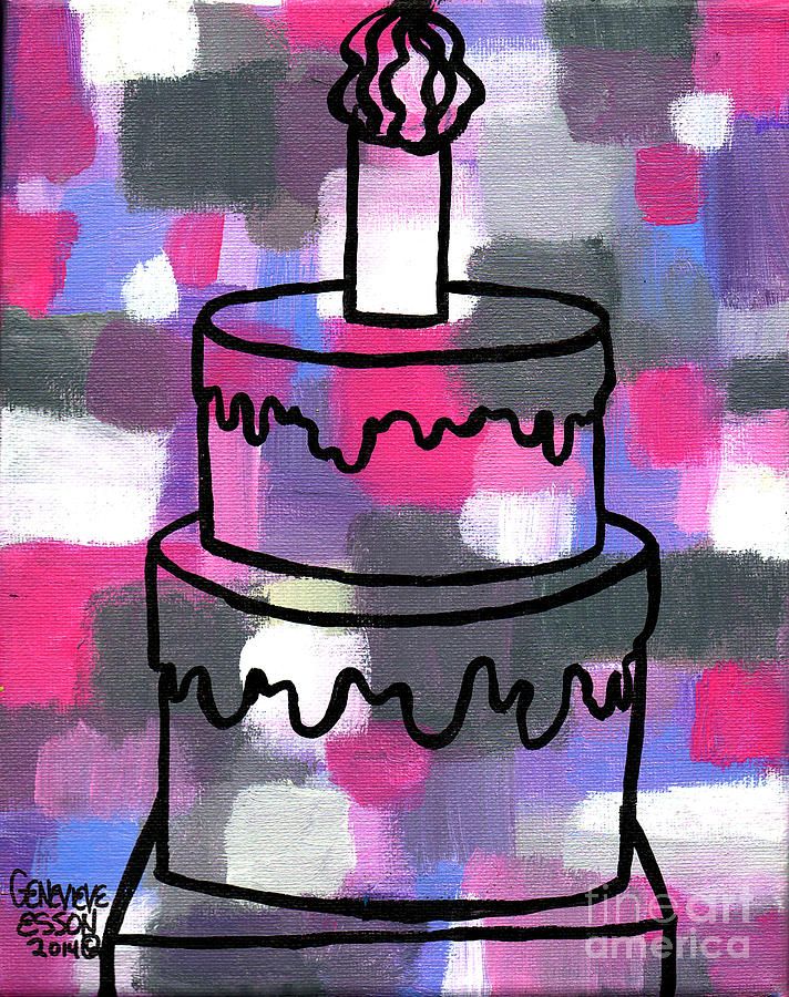 STL250 Birthday Cake Pink and Purple Abstract Painting by Genevieve Esson